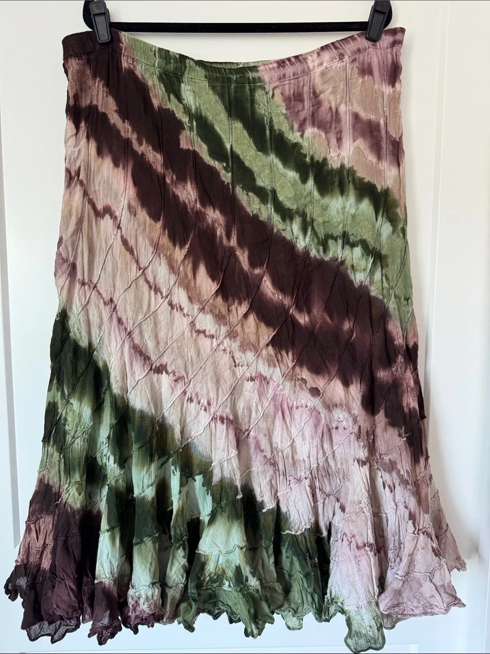 Tie-Dye Crinkle Skirt - Green, Brown & Pink - Picture 1 of 11